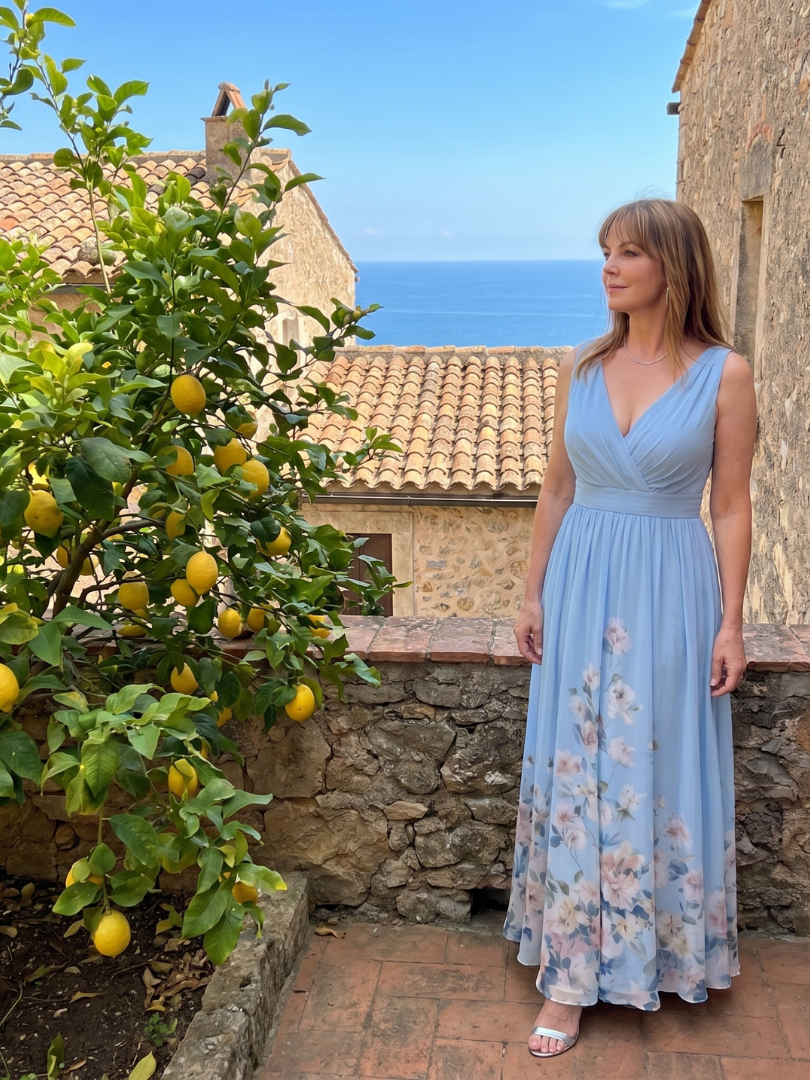 Clarissa | Sleeveless V Neck Soft Floral Hem Midi Dress