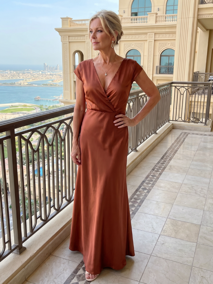 Samouse | Cap Sleeve Wrap Bodice Maxi Dress