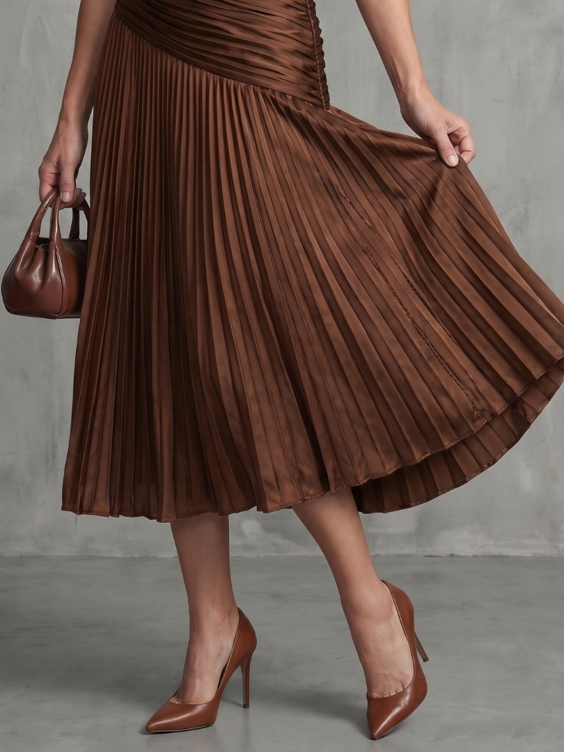 Bella | Pleated Waistline Stripe Midi Dress