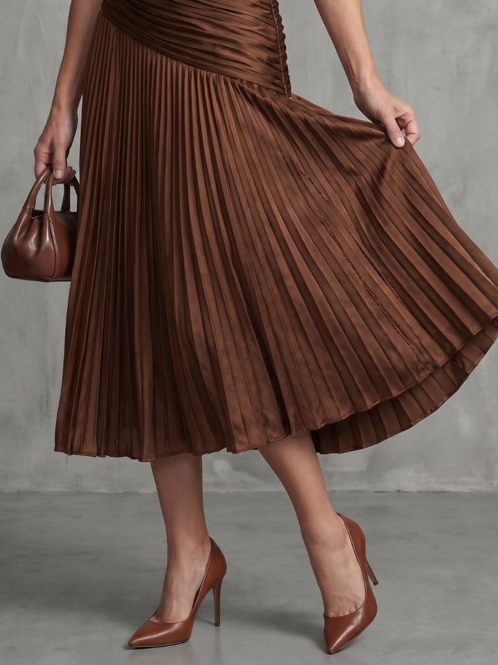 Bella | Pleated Waistline Stripe Midi Dress