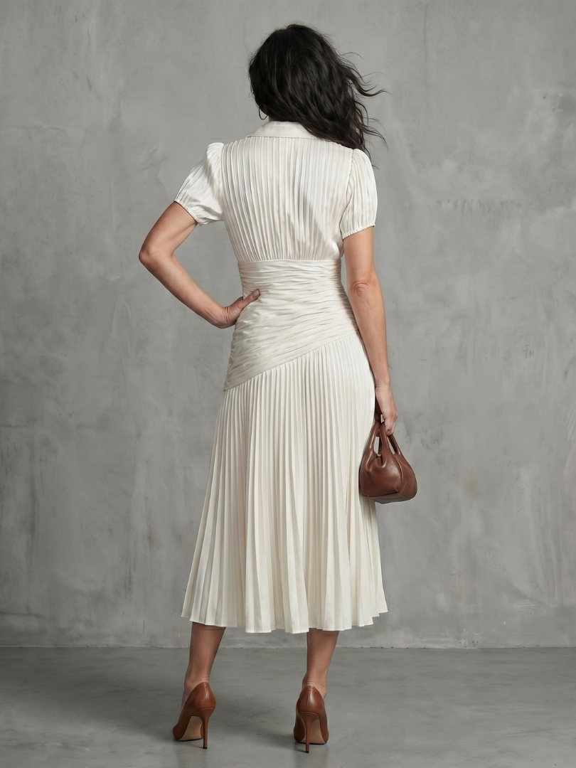 Bella | Pleated Waistline Stripe Midi Dress