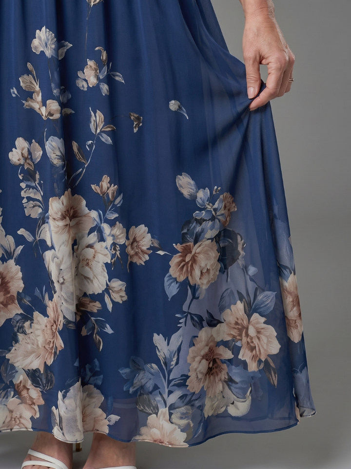 Clarissa | Sleeveless V Neck Soft Floral Hem Midi Dress