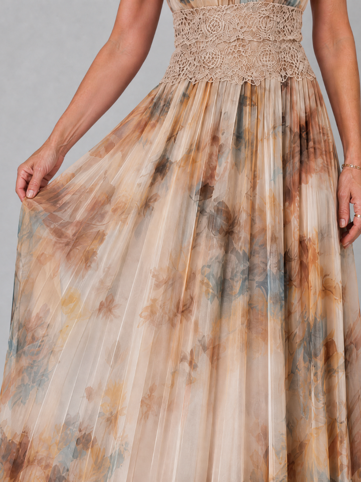 Elavenue | Halter Neck Lace Waist Maxi Dress