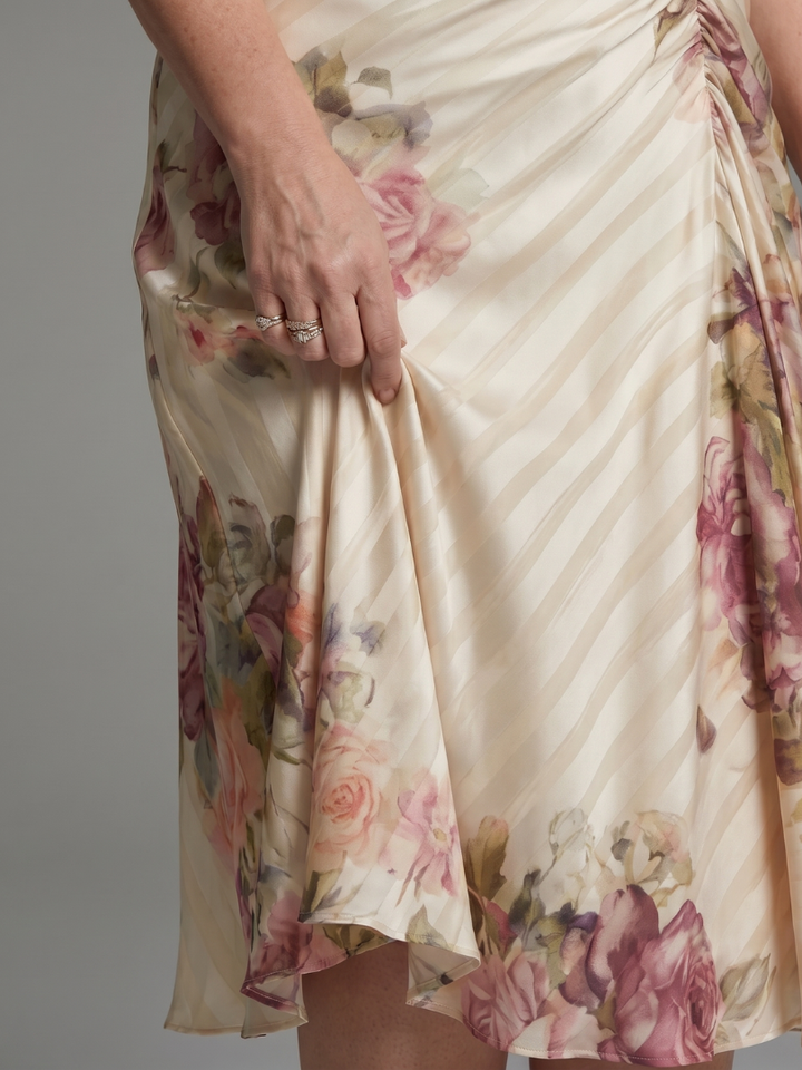 Katarina | Flutter Sleeve Wrap Floral Stripe Print Midi Dress