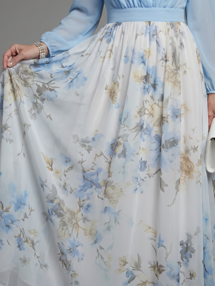 Augusta | V Neck Sheer Bodice Floral Maxi Dress