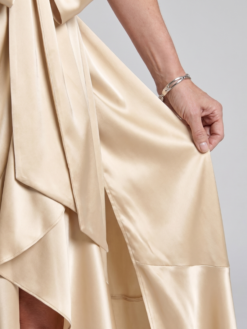 Honora | Halter Neck Wrap Asymmetric Hem Midi Dress