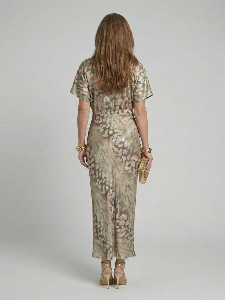 Stella & Grace™ | Abstract Print V Neck Twist Waist Midi Dress