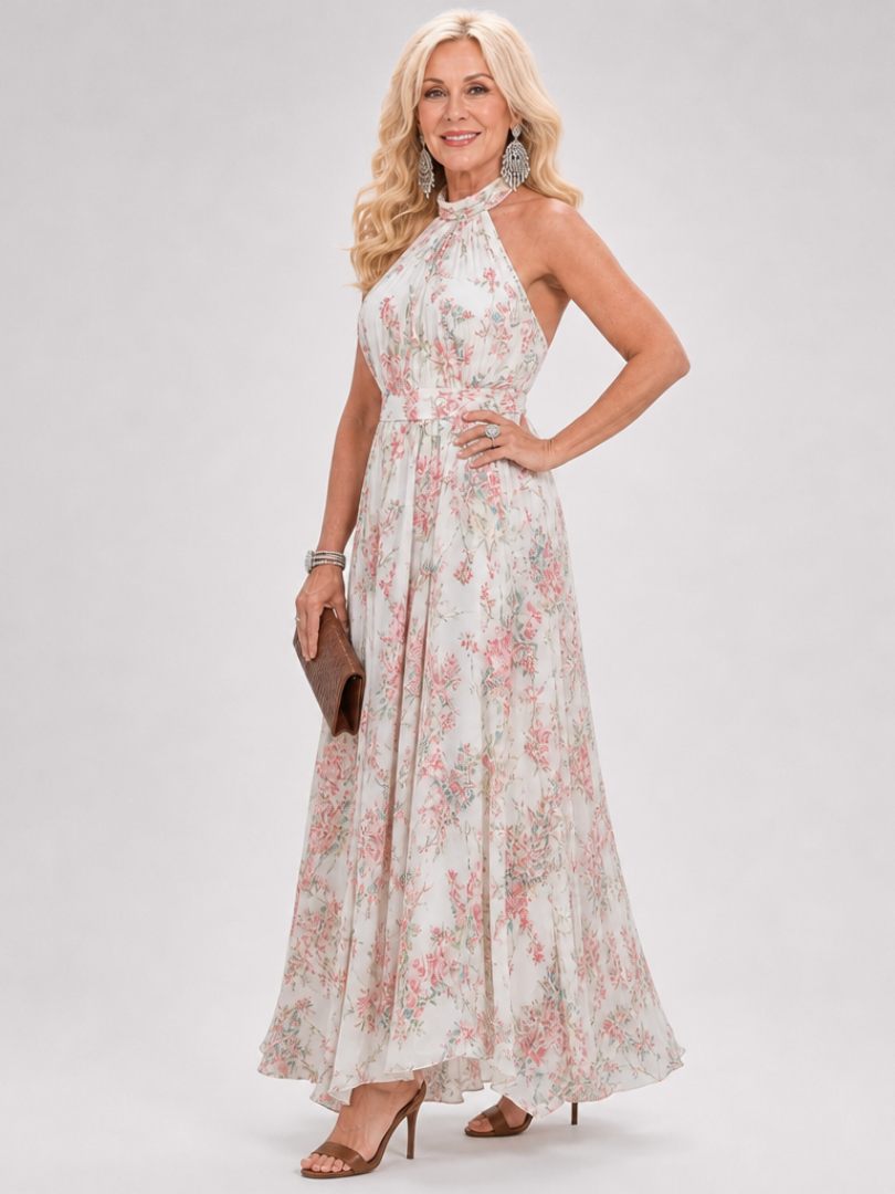 Guinevere | Floral Print Flowing Skirt Midi Dress