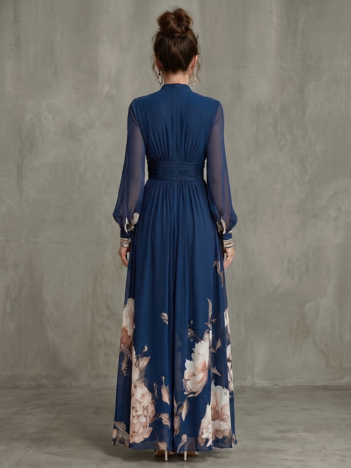 Ziva | Pleated Sheer Sleeves Maxi Dress