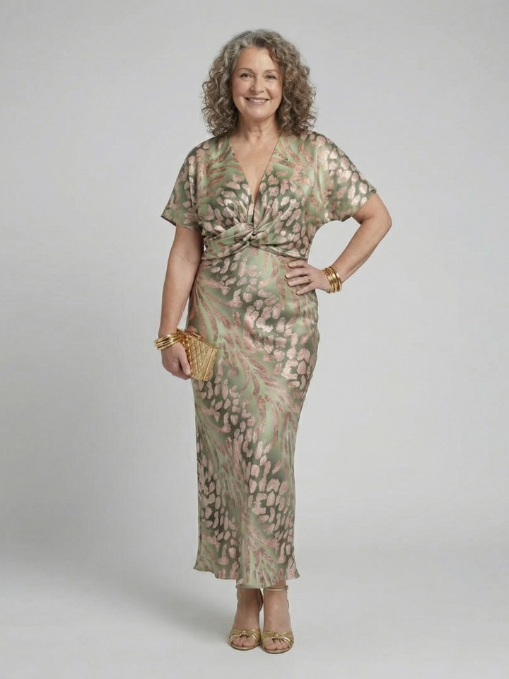 Stella & Grace™ | Abstract Print V Neck Twist Waist Midi Dress