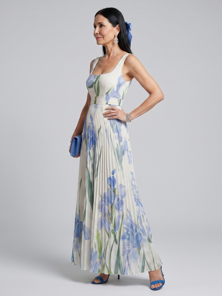 Ophelia | Sleeveless Square Neck Floral Print Midi Dress