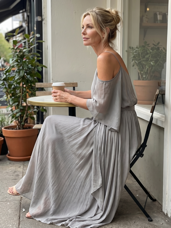 Marisol | Layered Drape Cold Shoulder Top Wide Leg Set