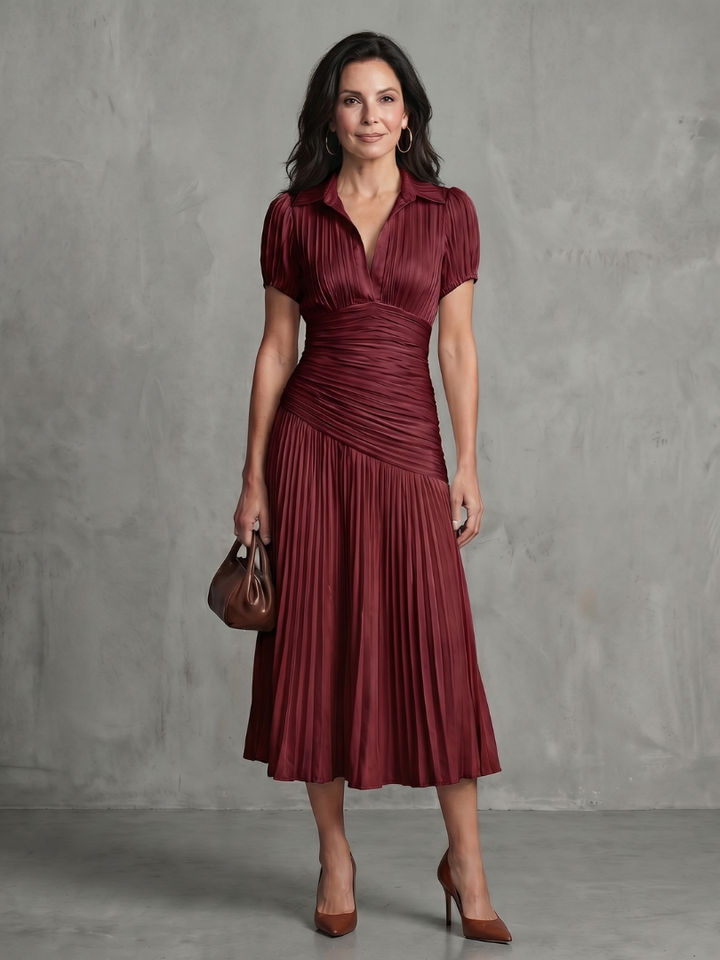 Bella | Pleated Waistline Stripe Midi Dress
