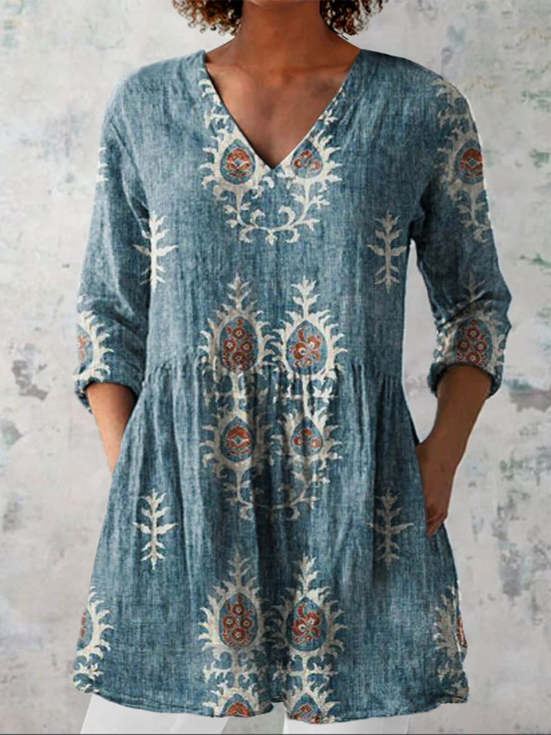 Elise | Long Blouse with V-Neck