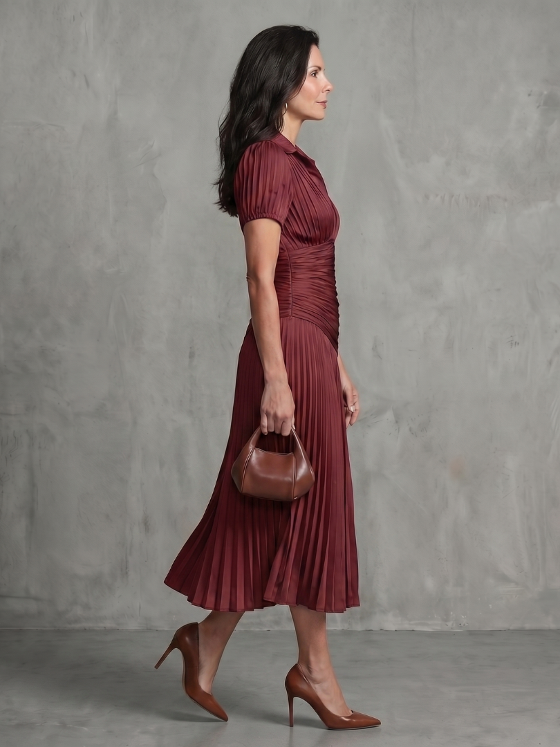 Bella | Pleated Waistline Stripe Midi Dress
