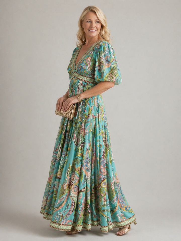 Stella & Grace™ | Airy maxi dress with puff sleeves and V-neck