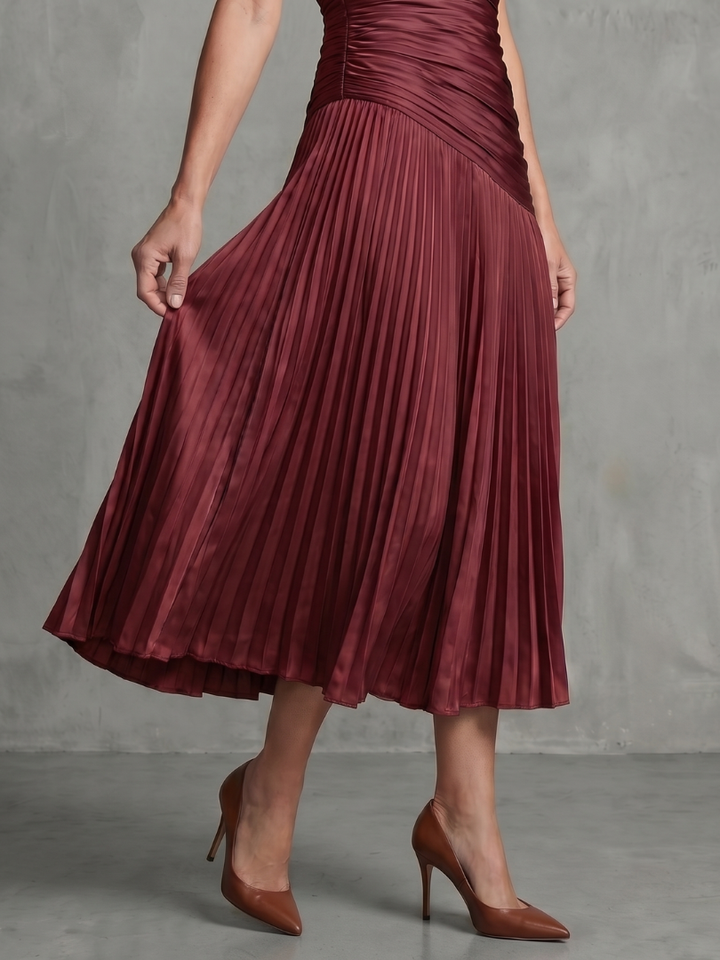 Bella | Pleated Waistline Stripe Midi Dress