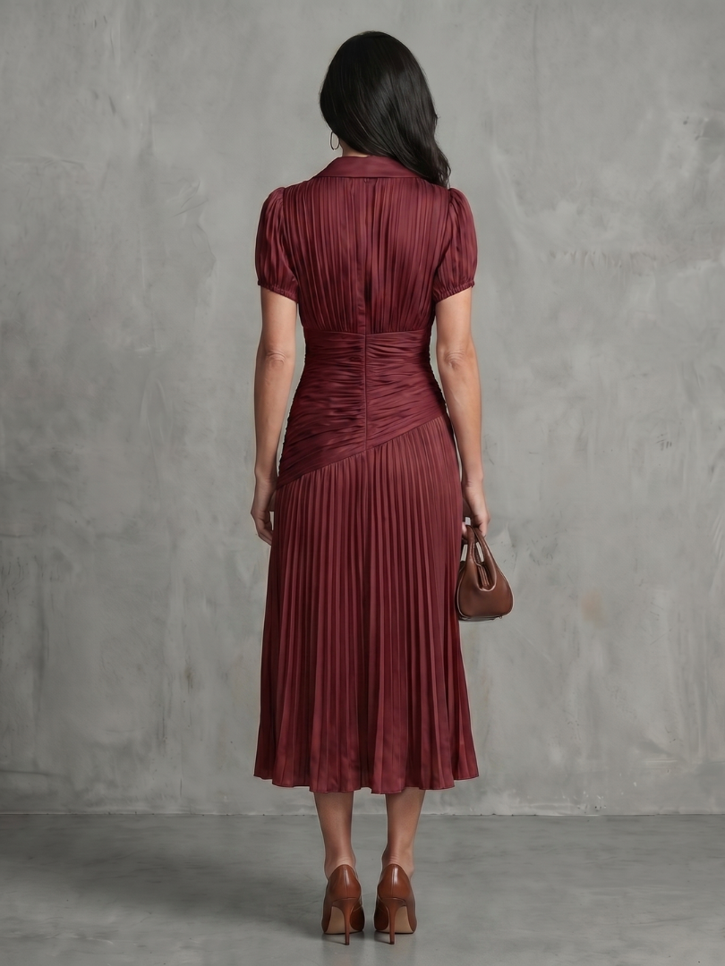 Bella | Pleated Waistline Stripe Midi Dress