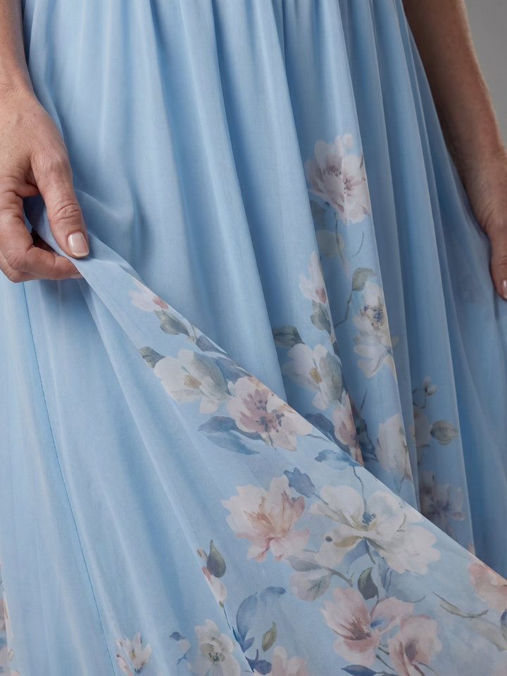 Clarissa | Sleeveless V Neck Soft Floral Hem Midi Dress