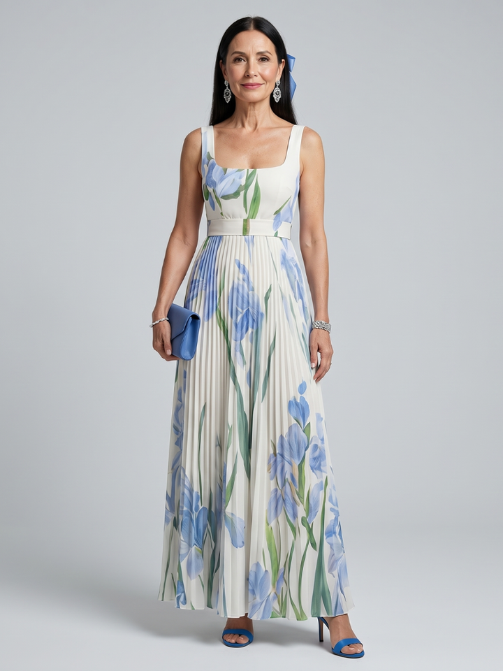 Ophelia | Sleeveless Square Neck Floral Print Midi Dress