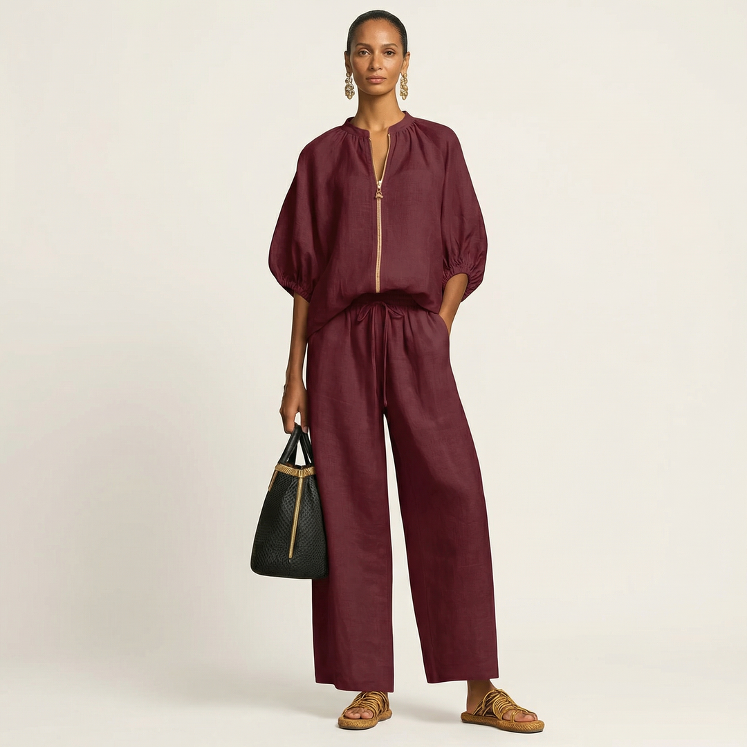 Marlowe | Zipper-Front Puff Sleeve Set