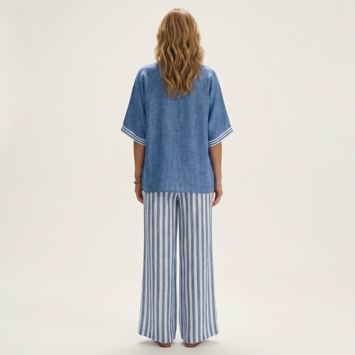 Juliana | V-Neck Varsity Top & Stripe Wide-Leg Set