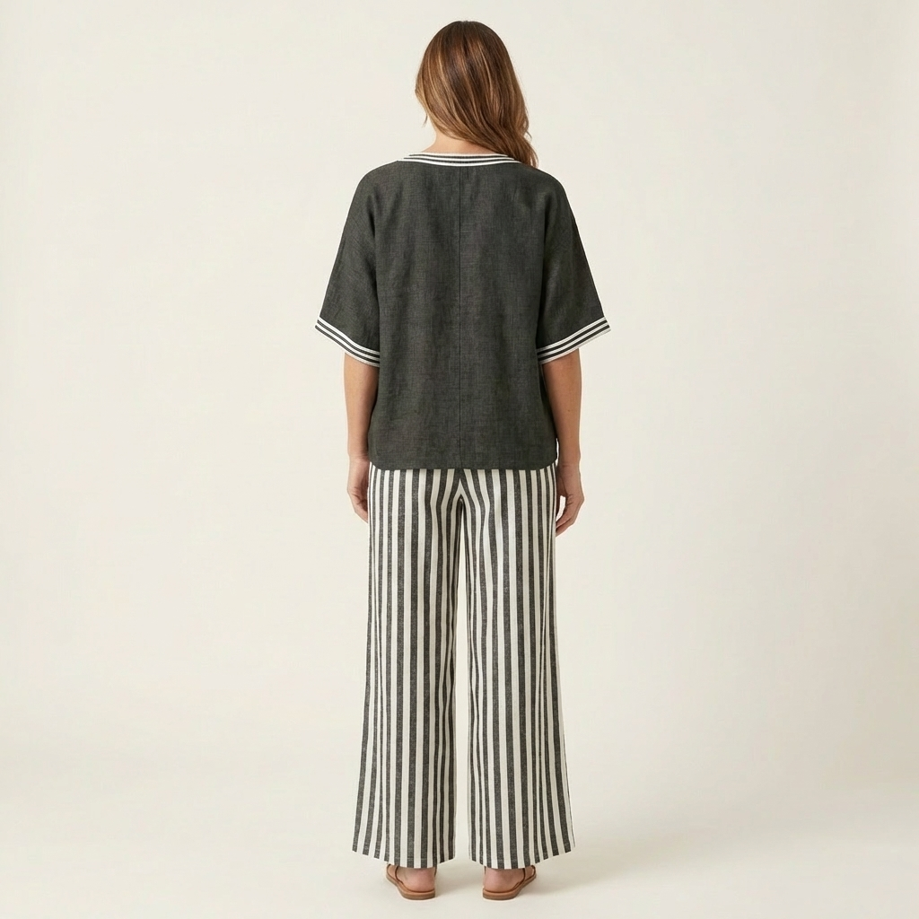 Juliana | V-Neck Varsity Top & Stripe Wide-Leg Set