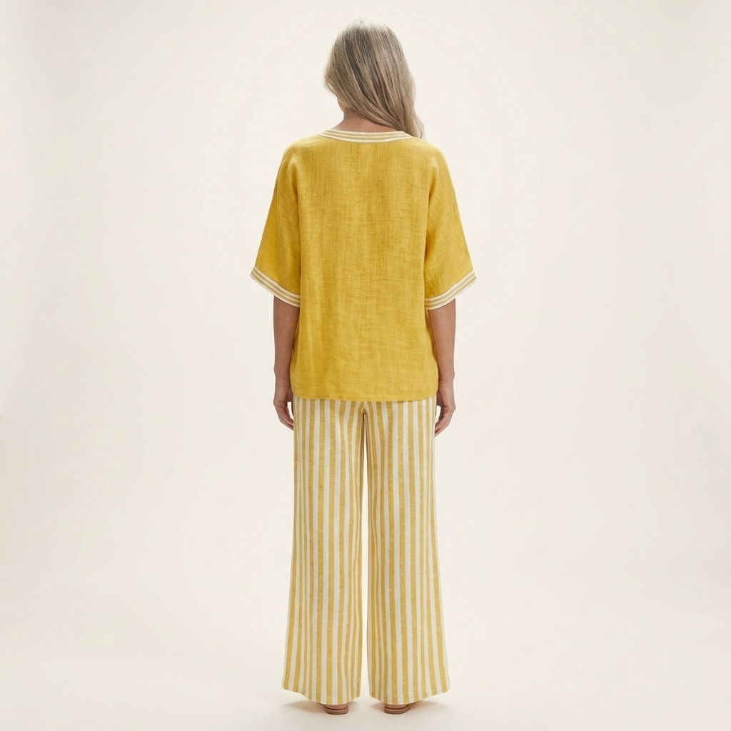 Juliana | V-Neck Varsity Top & Stripe Wide-Leg Set