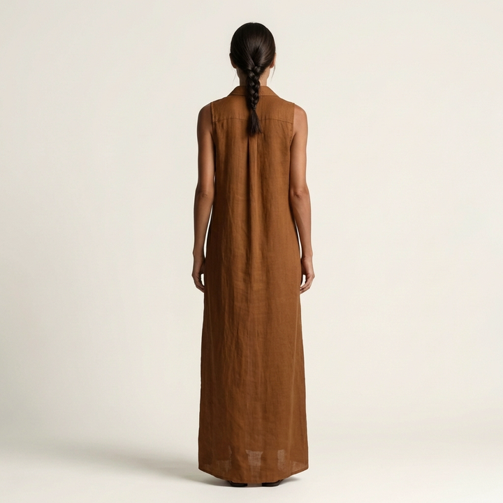 Mirabell | Hooded Button-Front Sleeveless Linen Maxi Dress