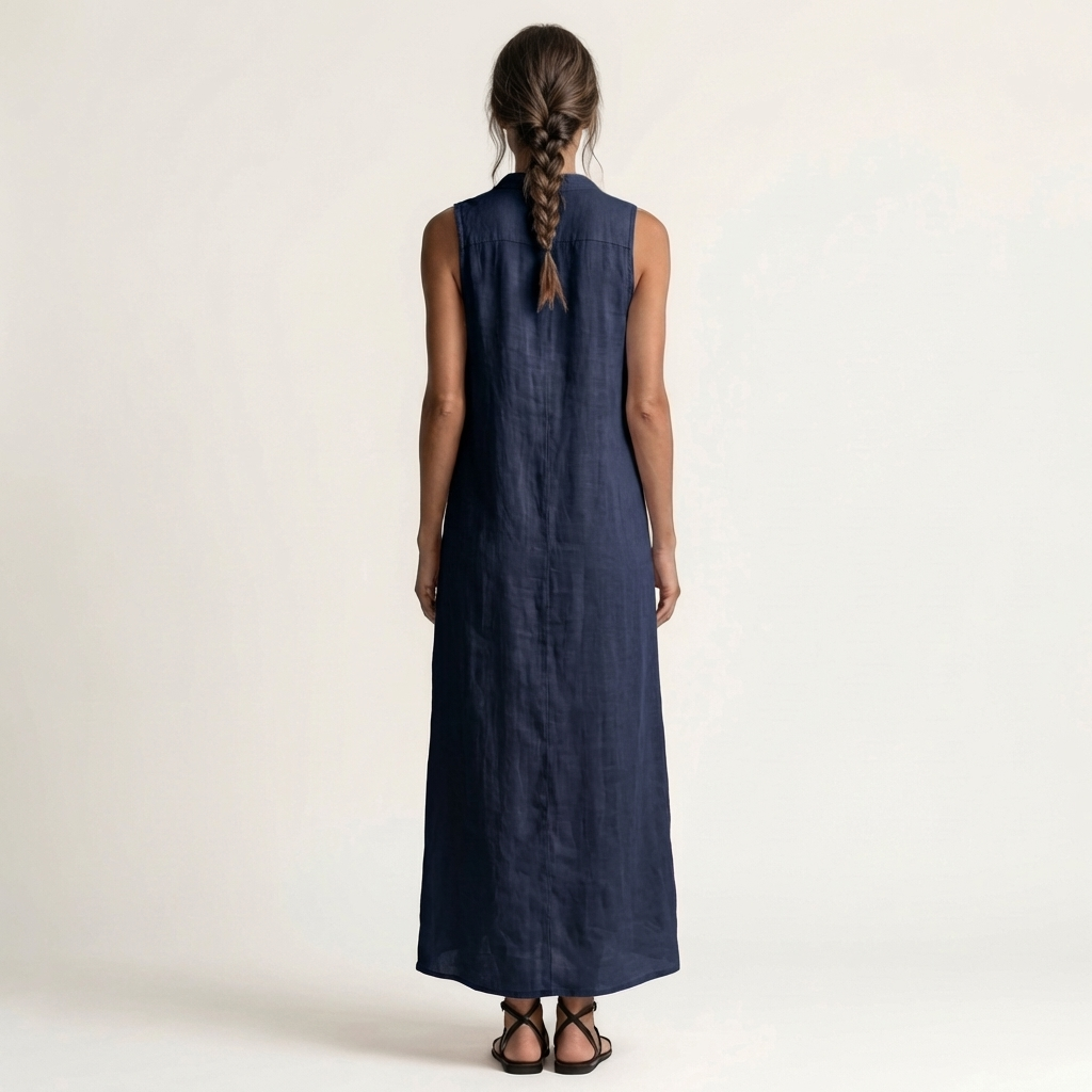 Mirabell | Hooded Button-Front Sleeveless Linen Maxi Dress