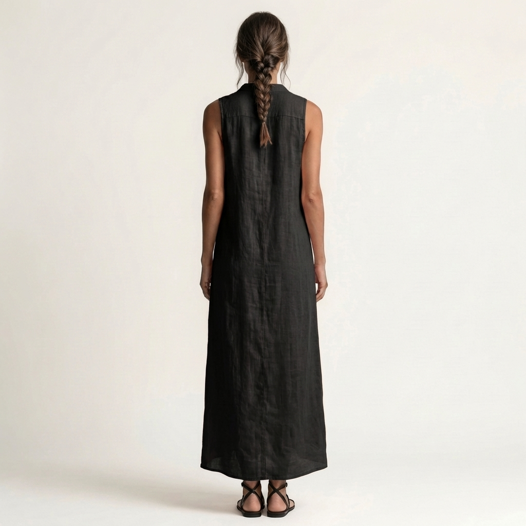 Mirabell | Hooded Button-Front Sleeveless Linen Maxi Dress