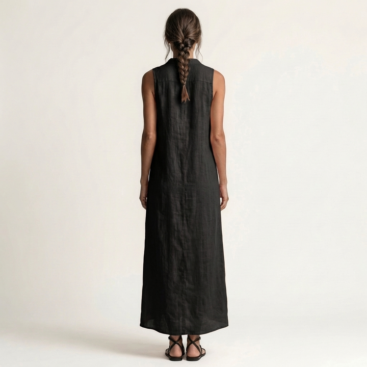 Mirabell | Hooded Button-Front Sleeveless Linen Maxi Dress