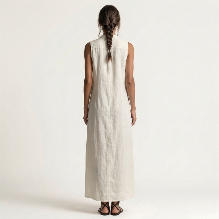 Mirabell | Hooded Button-Front Sleeveless Linen Maxi Dress