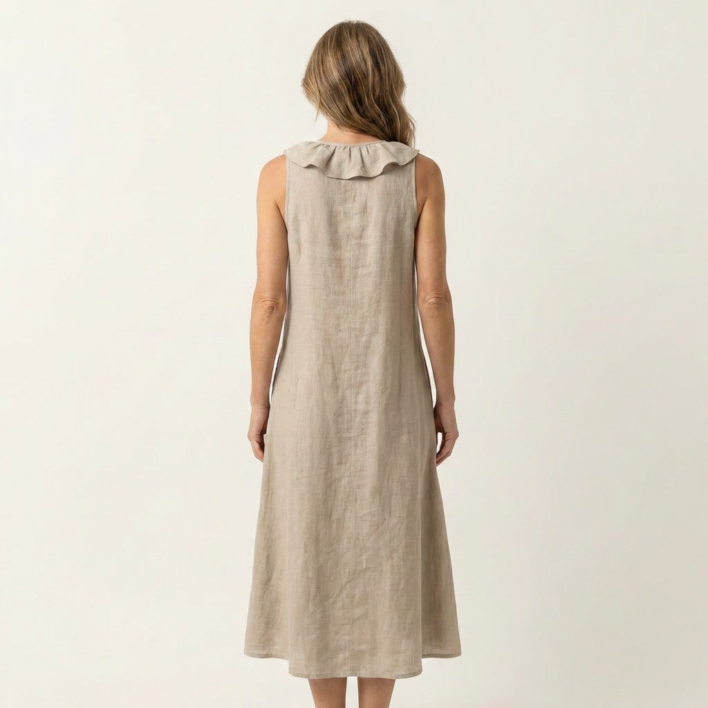 Vicky | Ruffle-Front V-Neck Sleeveless Linen Maxi Dress
