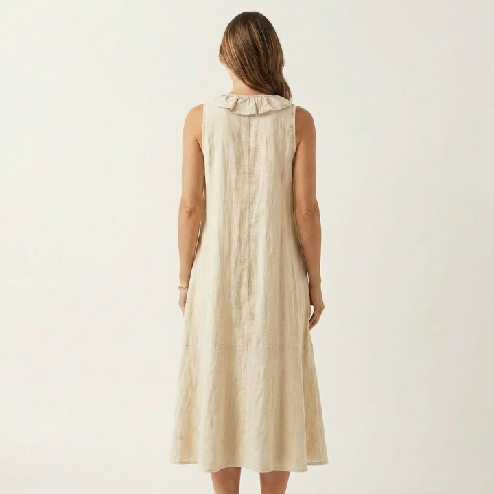 Vicky | Ruffle-Front V-Neck Sleeveless Linen Maxi Dress