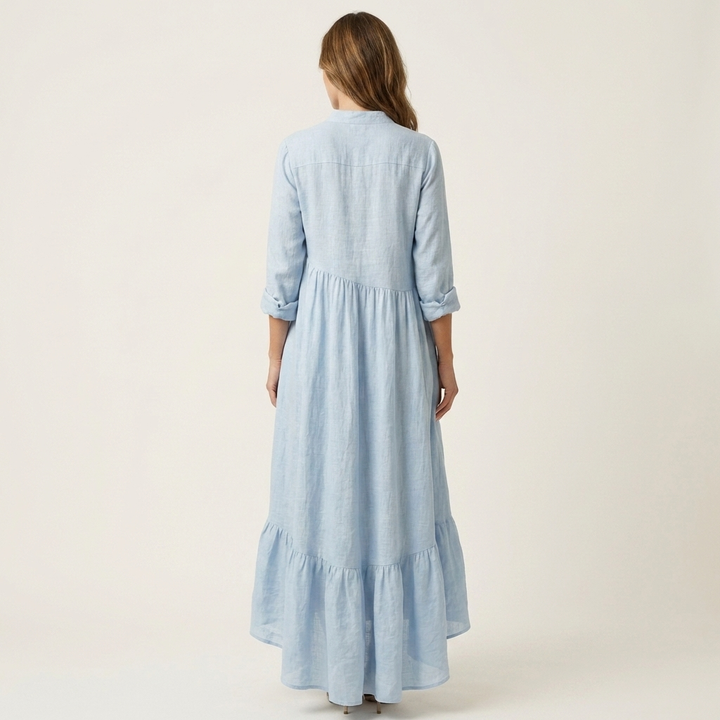 Jilana | Stand-Collar Button-Front Ruffle Hem Maxi Dress