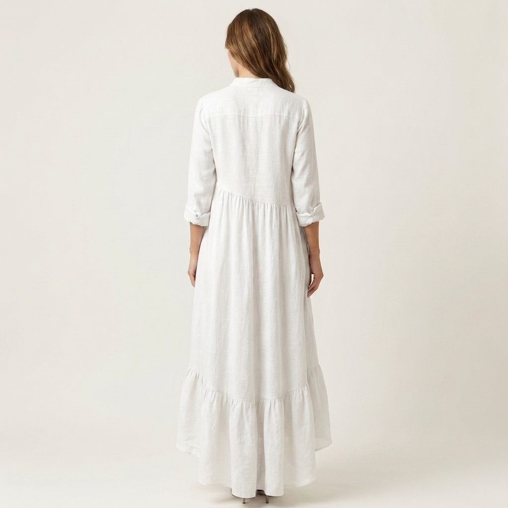 Jilana | Stand-Collar Button-Front Ruffle Hem Maxi Dress