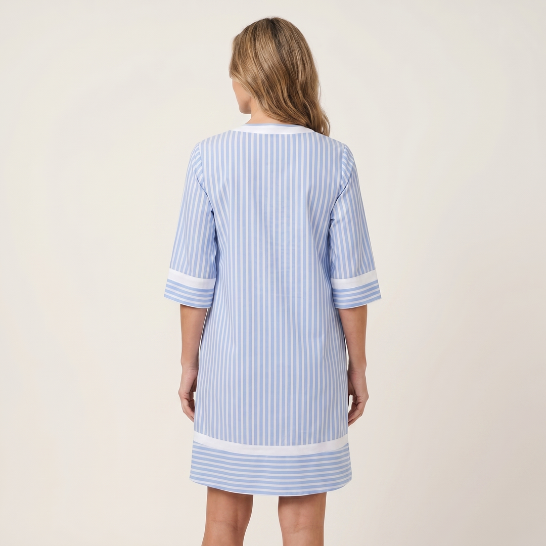 Sanina | Contrast-Trim Stripe V-Neck Cotton Shift Dress