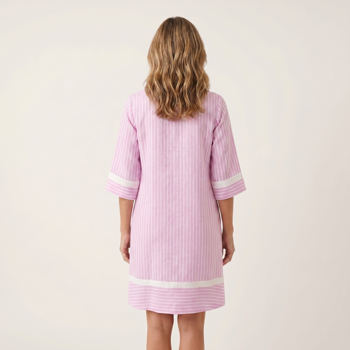 Sanina | Contrast-Trim Stripe V-Neck Cotton Shift Dress
