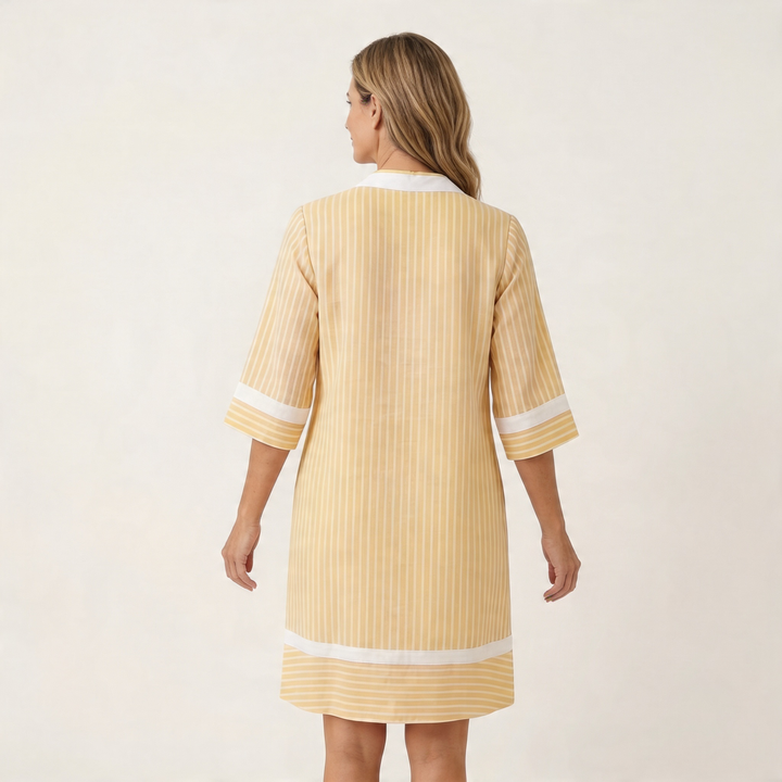 Sanina | Contrast-Trim Stripe V-Neck Cotton Shift Dress