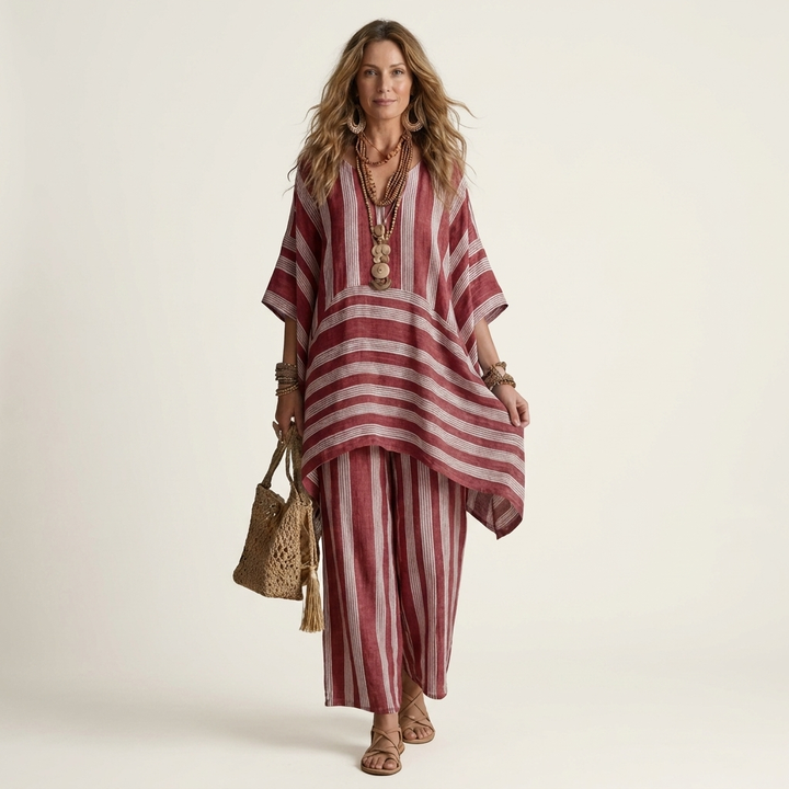 Kiara | Two-Piece Striped Cotton-Linen Set