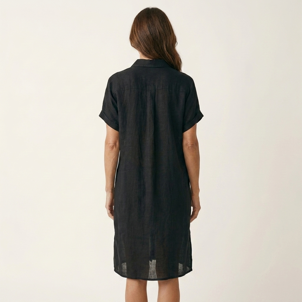 Nidalie | Cotton-Linen Midi Shirt Dress with Rolled Cuffs